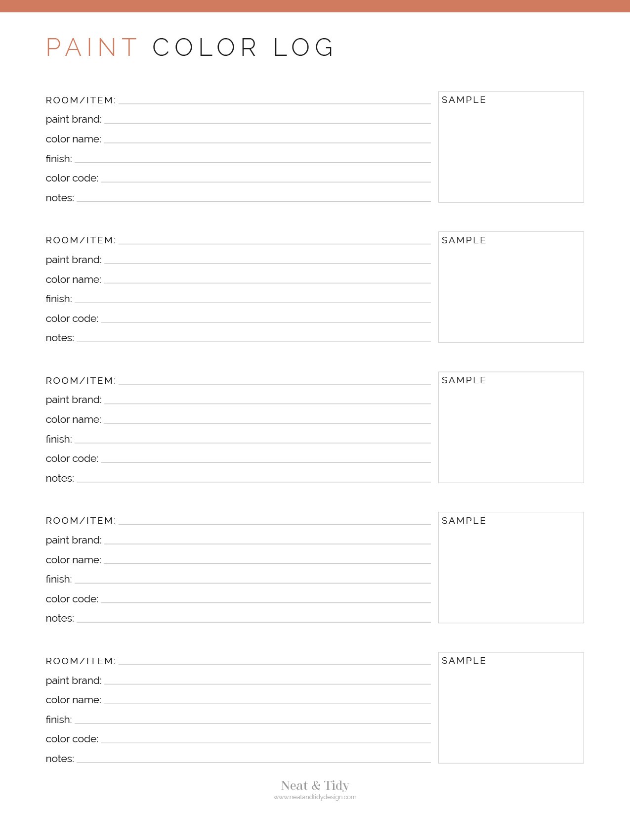 Paint Color Tracker Neat and Tidy Design