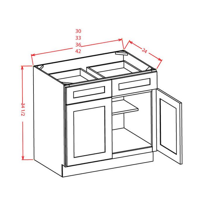 Double Door Base Cabinet- 2 Drawers - 48x34x24