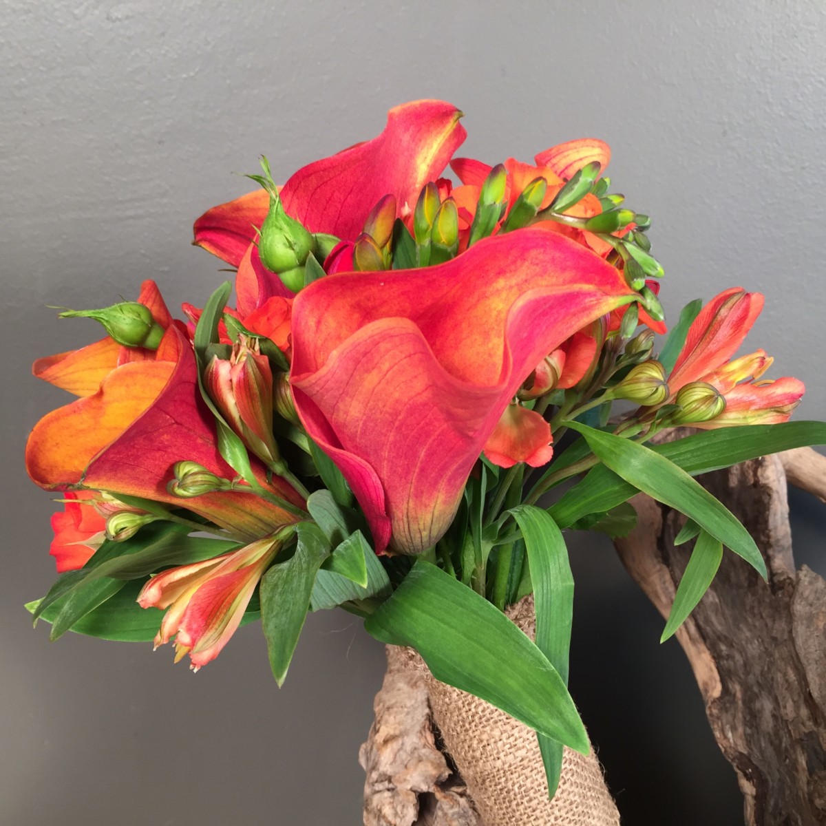Neda Decorations Bridal Bouquet Orange Freesia Calla Mini Roses