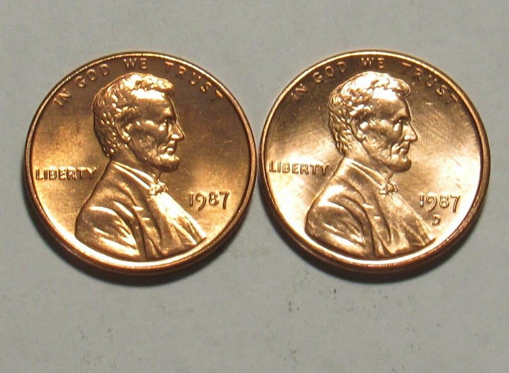 1987 Penny Value are "D", "S", No mint mark worth Money?