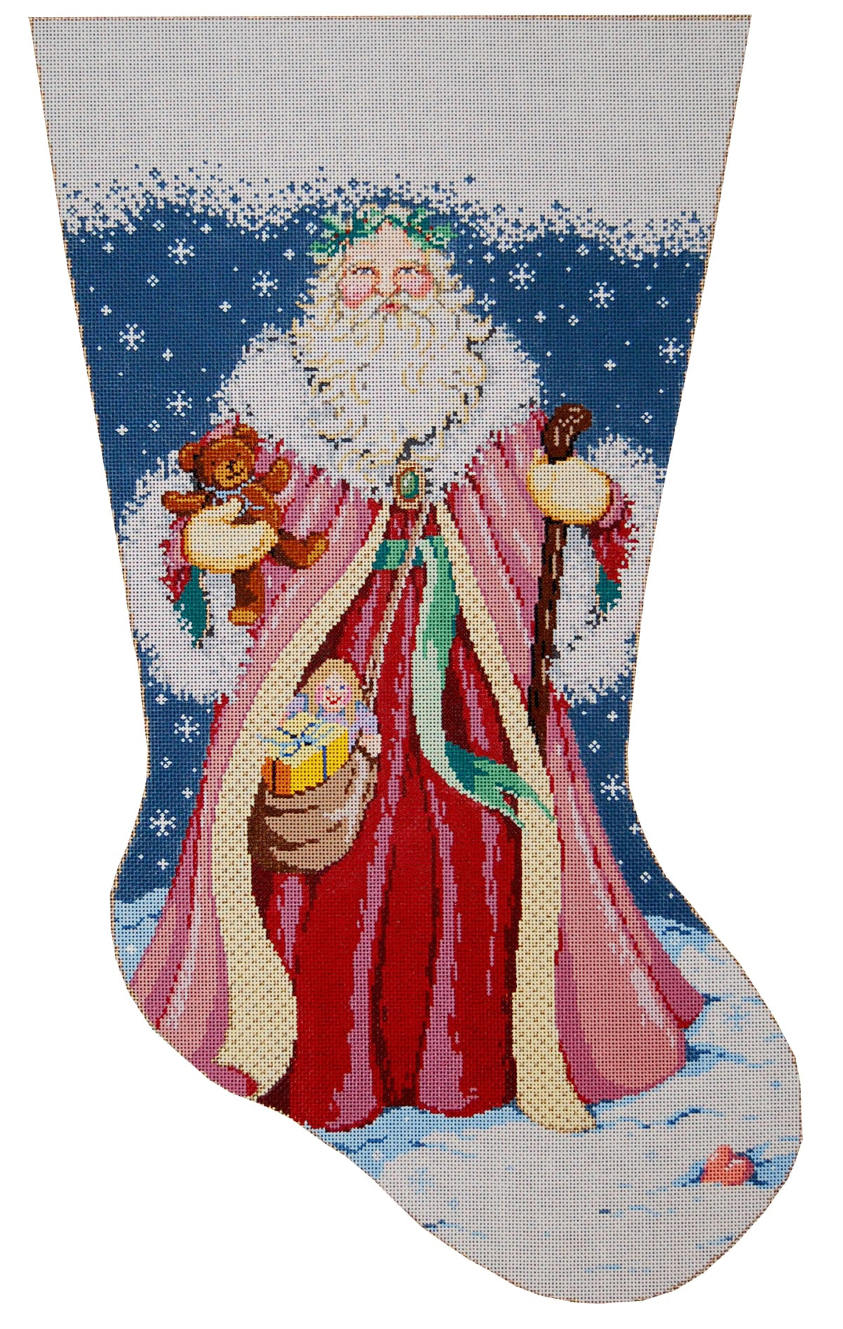 NeedlepointUS Father Christmas Stocking Hand Painted Needlepoint