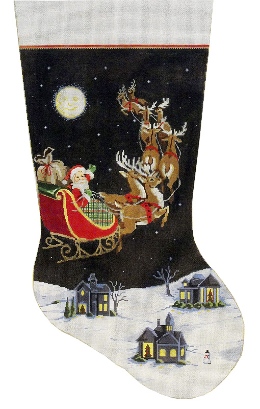 NeedlepointUS Dash Away All Stitch Painted Needlepoint Christmas