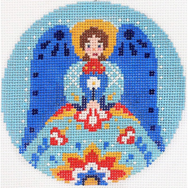 NeedlepointUS Folk Angel Ornament Hand Painted Needlepoint Canvas from Abigail Cecile, Hand