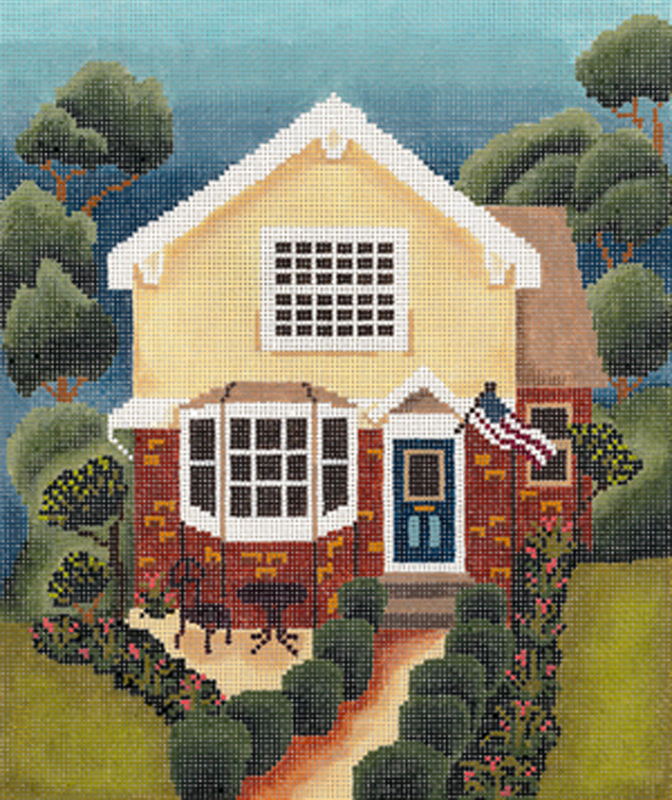 NeedlepointUS Picket Fence House Hand Painted Needlepoint Canvas from