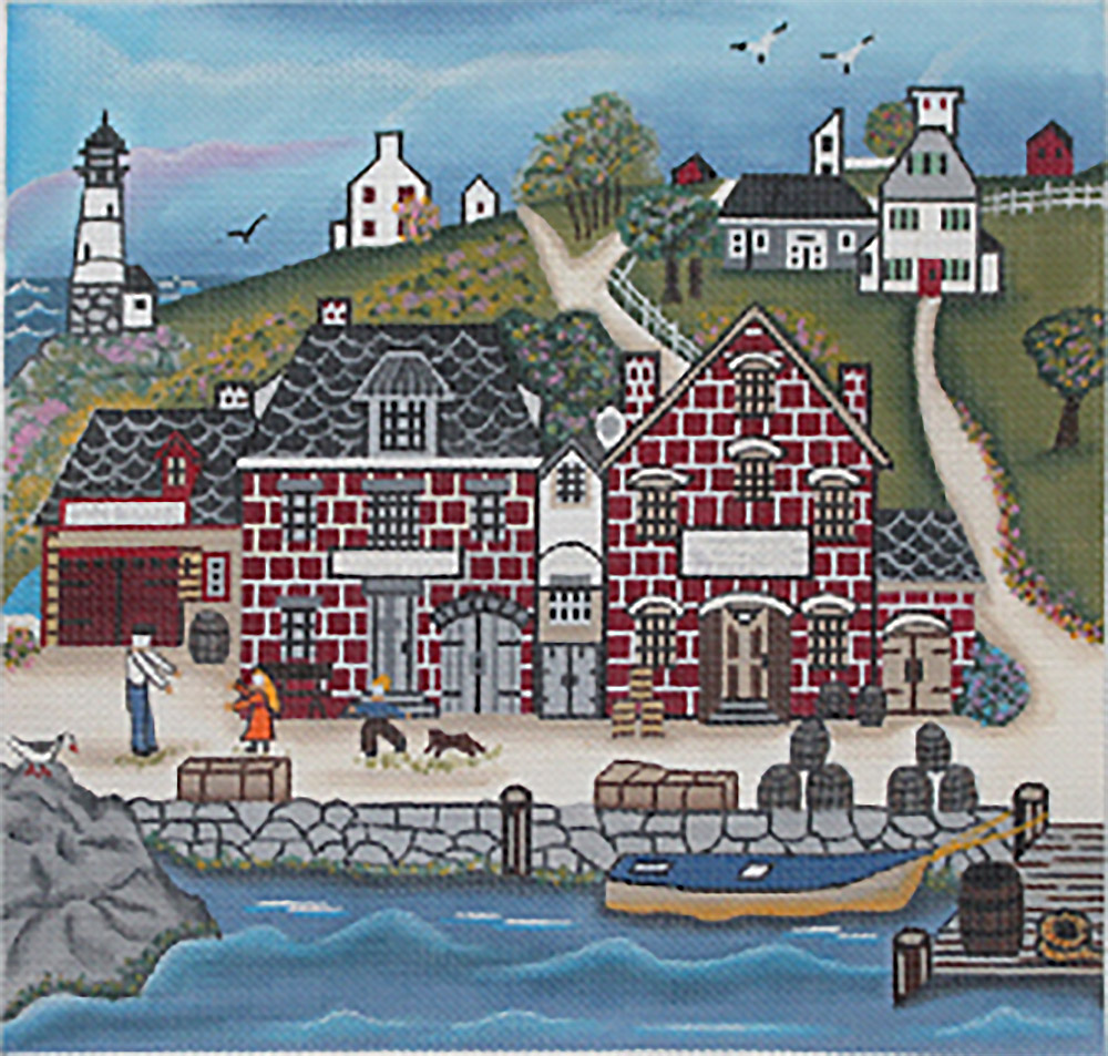 NeedlepointUS New England Dockyard Handpainted Needlepoint Canvas