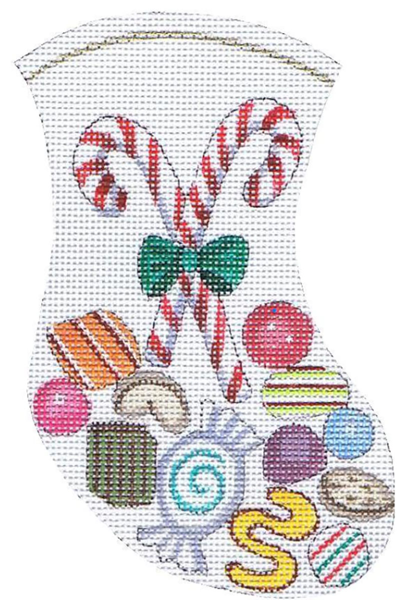 NeedlepointUS Christmas Candy Needlepoint Mini Stocking, Christmas