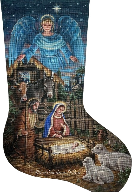 NeedlepointUS Angel Above Hand Painted Needlepoint Stocking Canvas