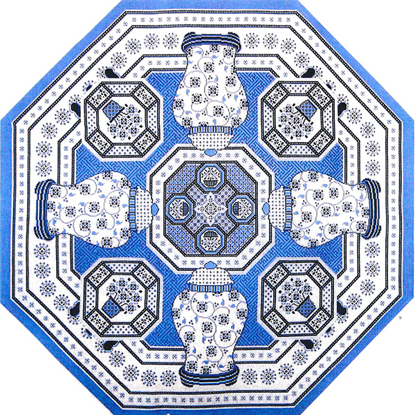 NeedlepointUS Porcelain Rug Blue, Hand Painted Canvases, CWR10B
