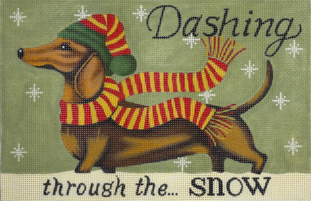 NeedlepointUS Dachshund Winter, Hand Painted Canvases, DS1106