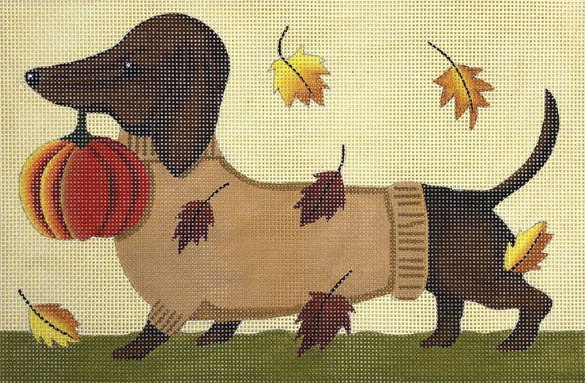 NeedlepointUS Dachshund Fall, Hand Painted Canvases, DS1108