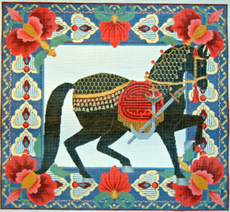 NeedlepointUS Worldclass Needlepoint Horse Pillow 3 Black Hand