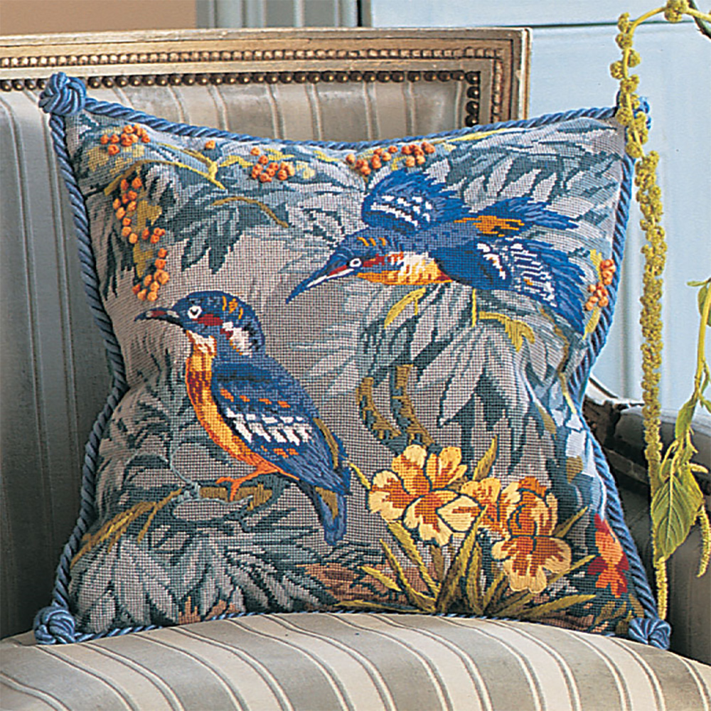 NeedlepointUS Glorafilia Needlepoint Kingfishers Cushion Kit