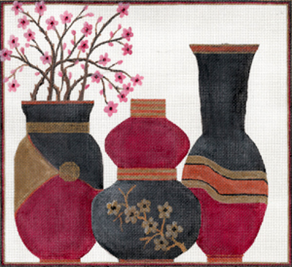 NeedlepointUS Cherry Blossoms Vases by Sharon G, Hand Painted Canvases