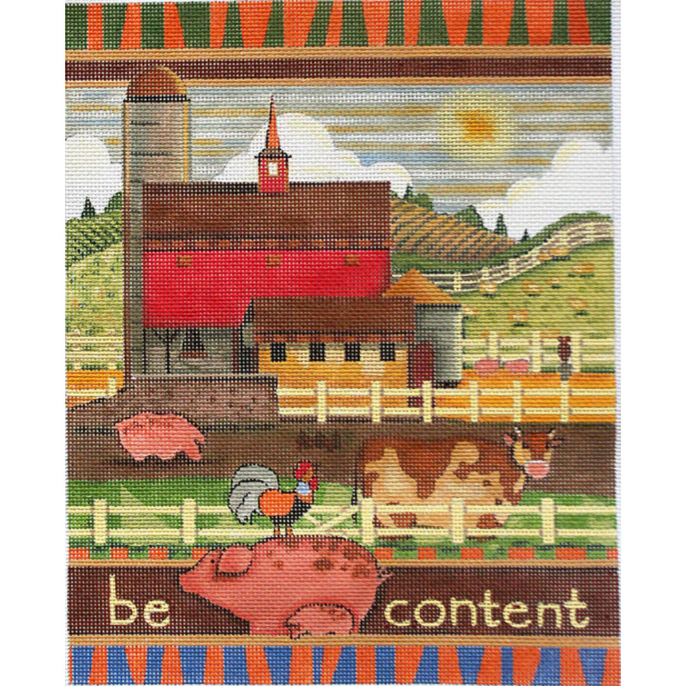 NeedlepointUS Be Content Hand Painted Needlepoint Canvas, Hand Painted