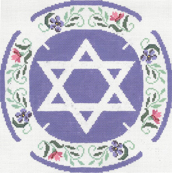 NeedlepointUS Tablet Floral Needlepoint Yarmulke, Judaica, JT043a