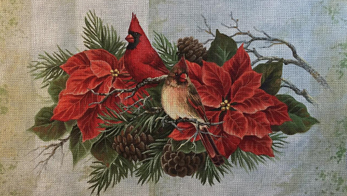 NeedlepointUS Liz GoodrickDillon Hand Painted Needlepoint Cardinals