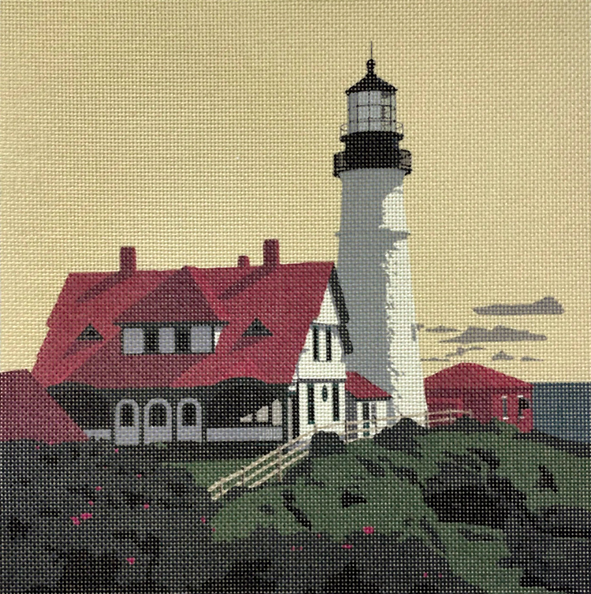 NeedlepointUS Portland Lighthouse by Alan Claude, Printed Needlepoint