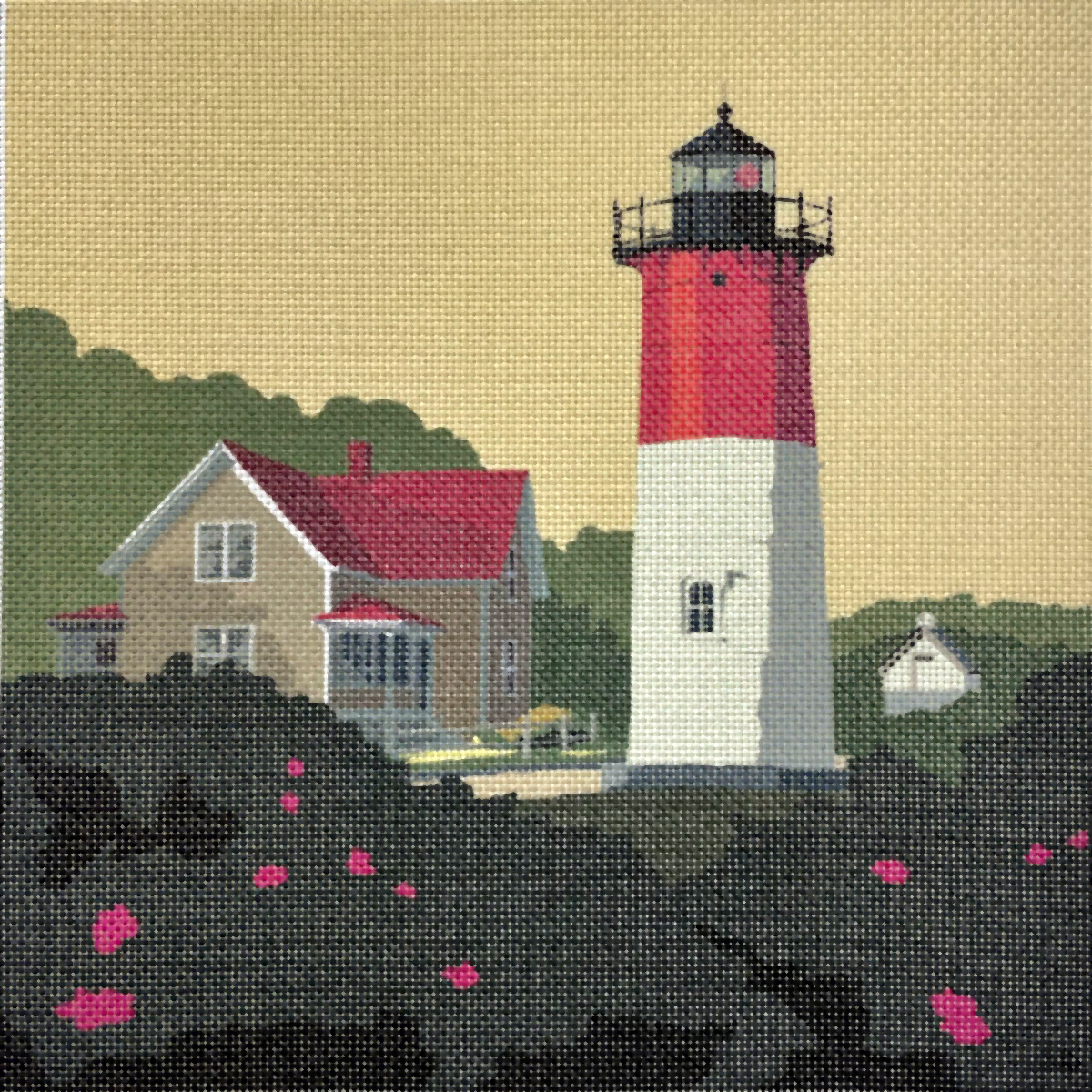 NeedlepointUS Nauset Lighthouse by Alan Claude, Printed Needlepoint
