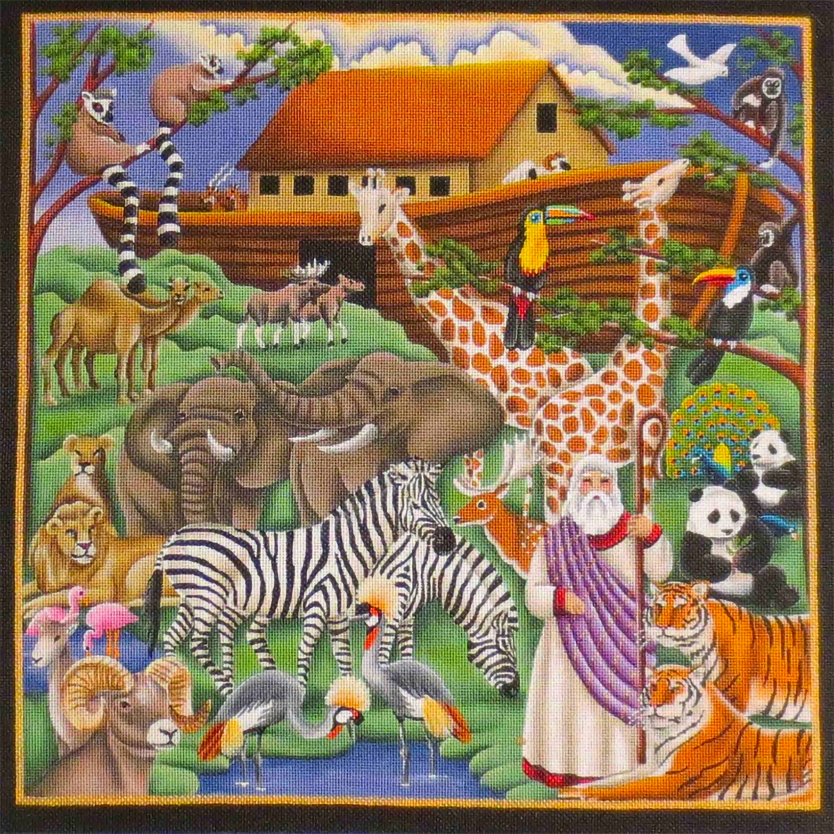 NeedlepointUS Noah's Ark Hand Painted Canvas from Rebecca Wood, Hand