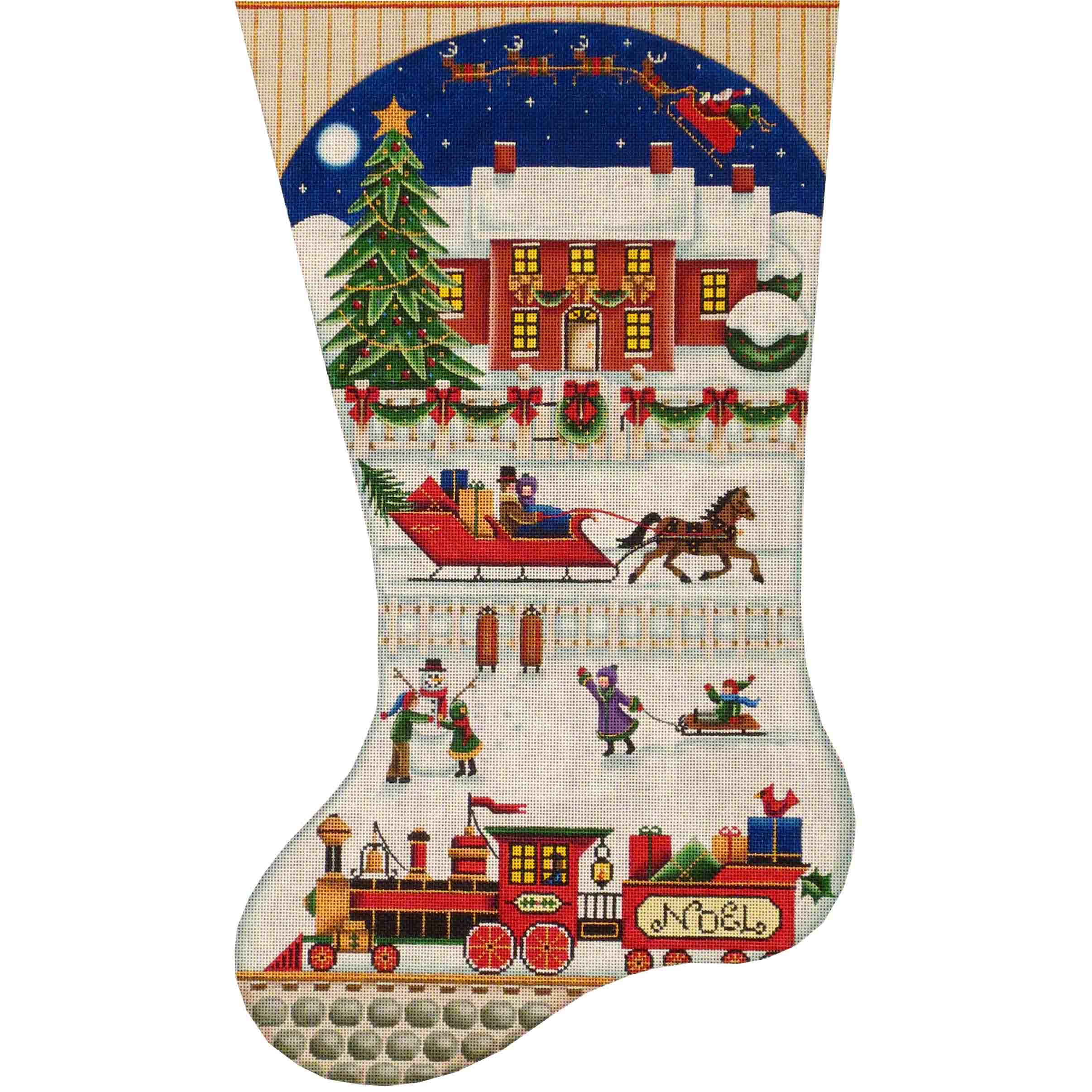 Rebecca Wood Christmas Stockings NeedlepointUS Christmas in the Village Hand Painted Stocking Canvas