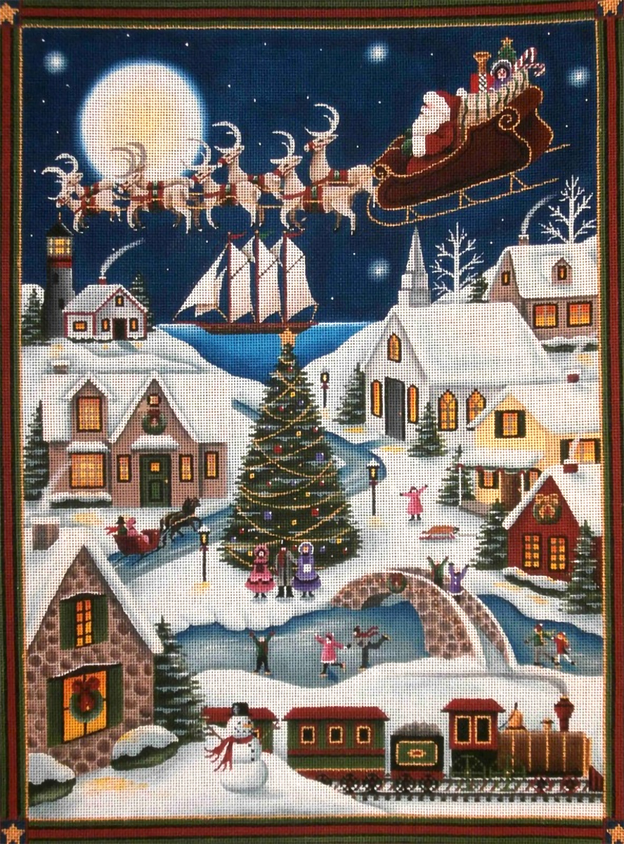 NeedlepointUS Here Comes Santa Full Panel Hand Painted Canvas from
