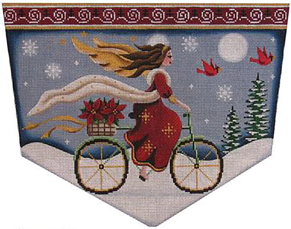 NeedlepointUS Bicycle Angel Hand Painted Stocking Topper Canvas from