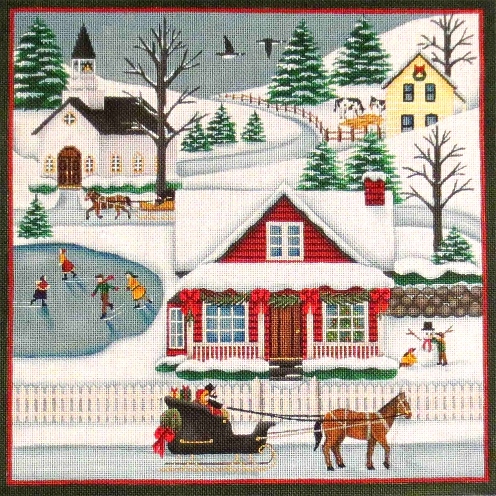 NeedlepointUS Winter Scene Hand Painted Needlepoint Canvas from