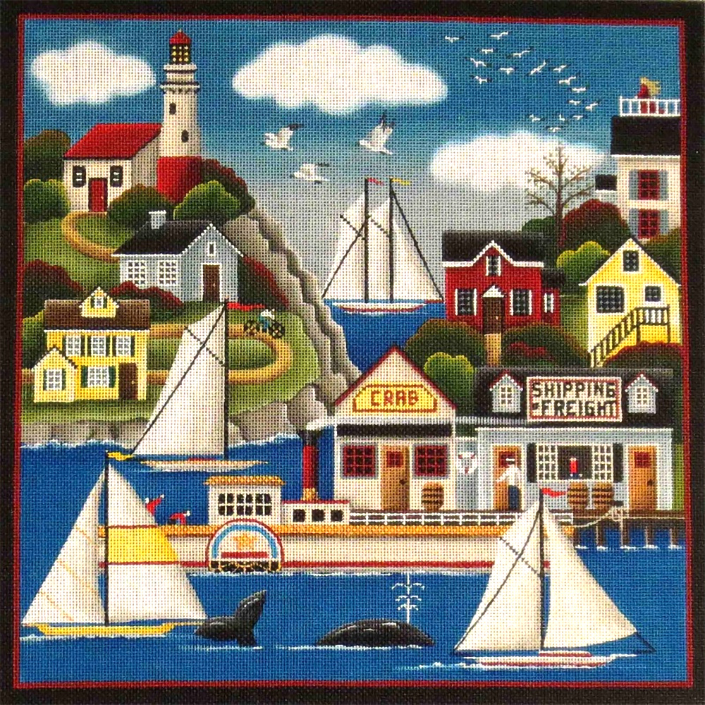 NeedlepointUS Lighthouse Harbor Hand Painted Needlepoint Canvas from