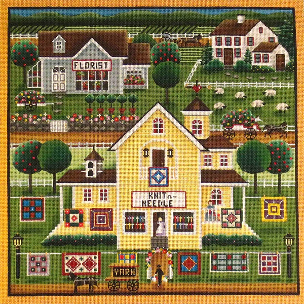 NeedlepointUS Stitchers Village Scene Hand Painted Needlepoint Canvas
