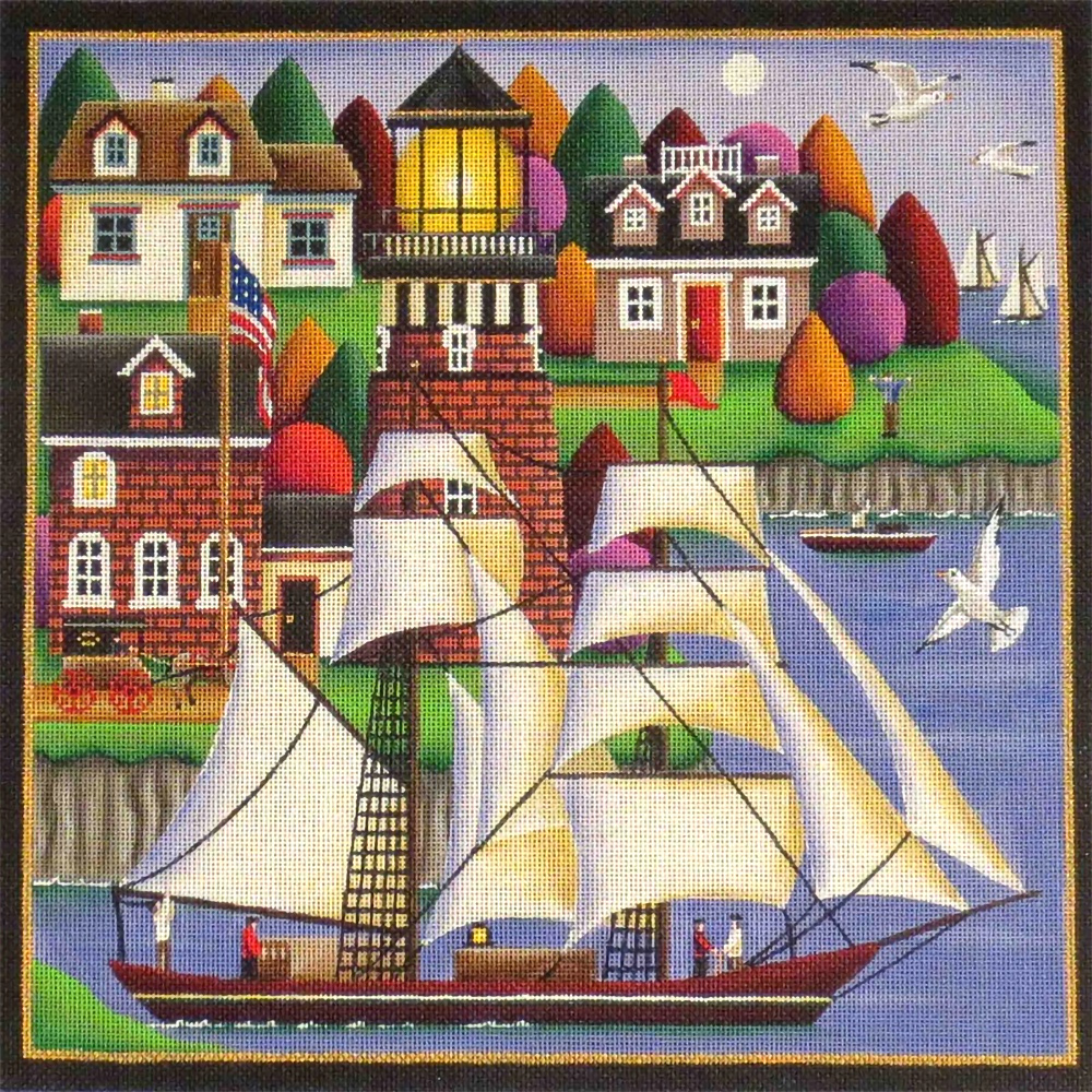 NeedlepointUS Morning in the Harbor Hand Painted Needlepoint Canvas