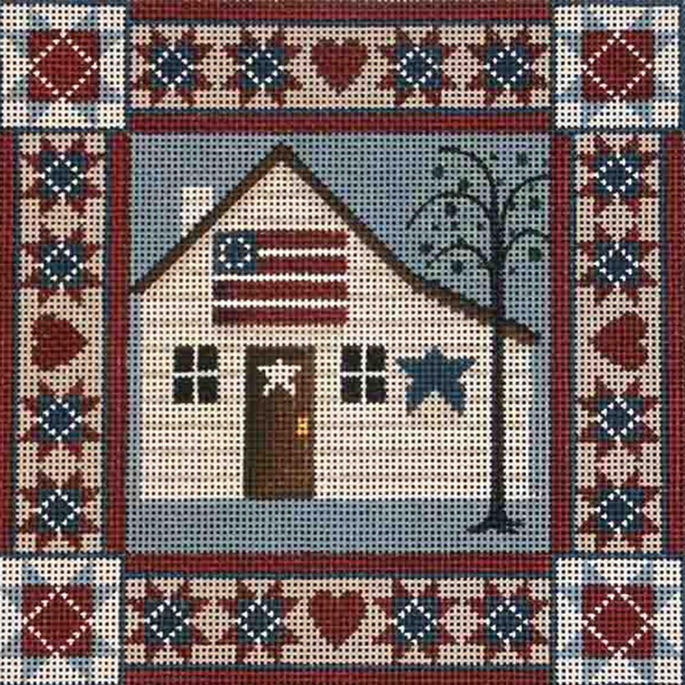 NeedlepointUS Cottage Pillow Hand Painted Canvas from Rebecca Wood