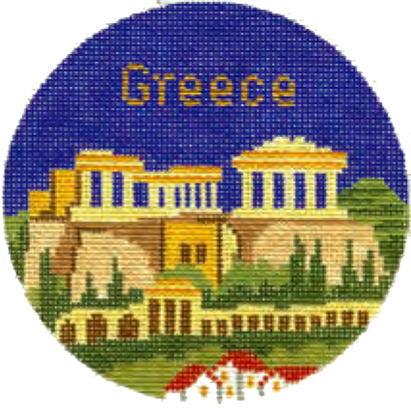 NeedlepointUS Greece Hand Painted Miniature Needlepoint Canvas, Hand Painted Canvases, SN474