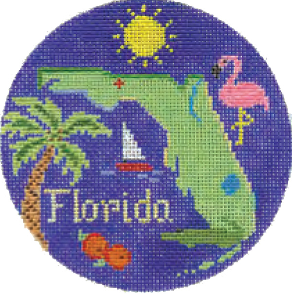 NeedlepointUS Florida Hand Painted Miniature Needlepoint Canvas, Hand