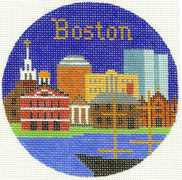 NeedlepointUS Boston Hand Painted Miniature Needlepoint Canvas, Hand