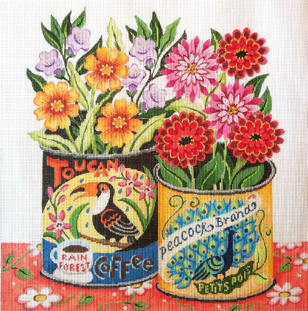 NeedlepointUS Two Cans Hand Painted Needlepoint Canvas from Rennie