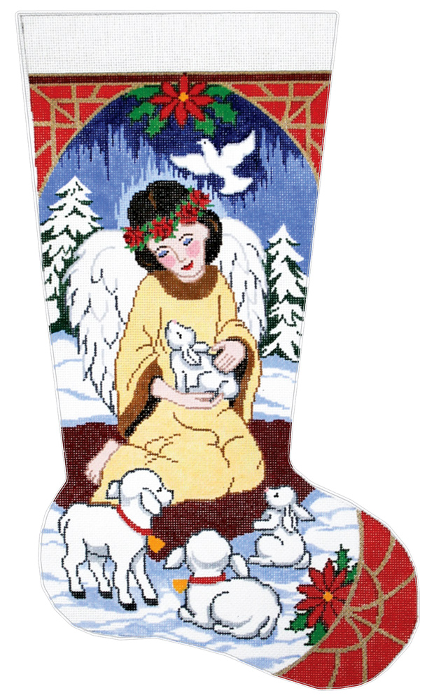 NeedlepointUS Woodland Angel Handpainted Christmas Stocking Canvas