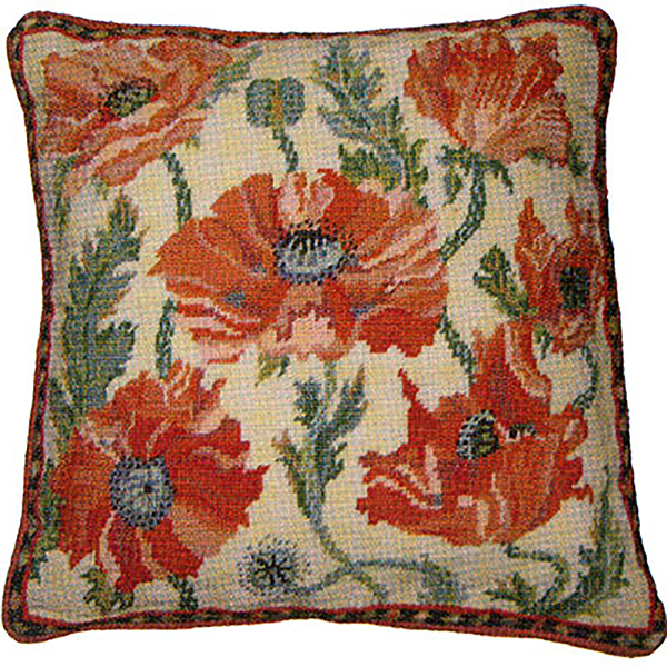 NeedlepointUS Primavera Needlepoint Cushion Kit Cream Indian Poppies
