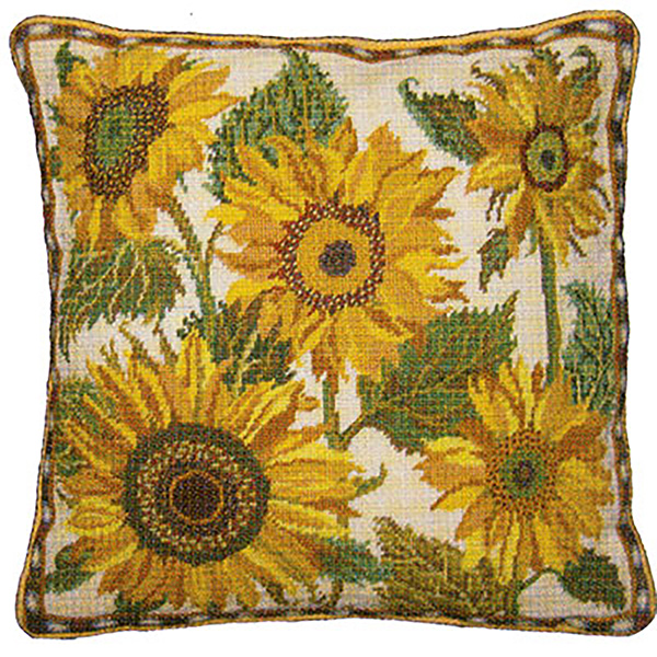 NeedlepointUS Primavera Needlepoint Cushion Kit Cream Sunflower