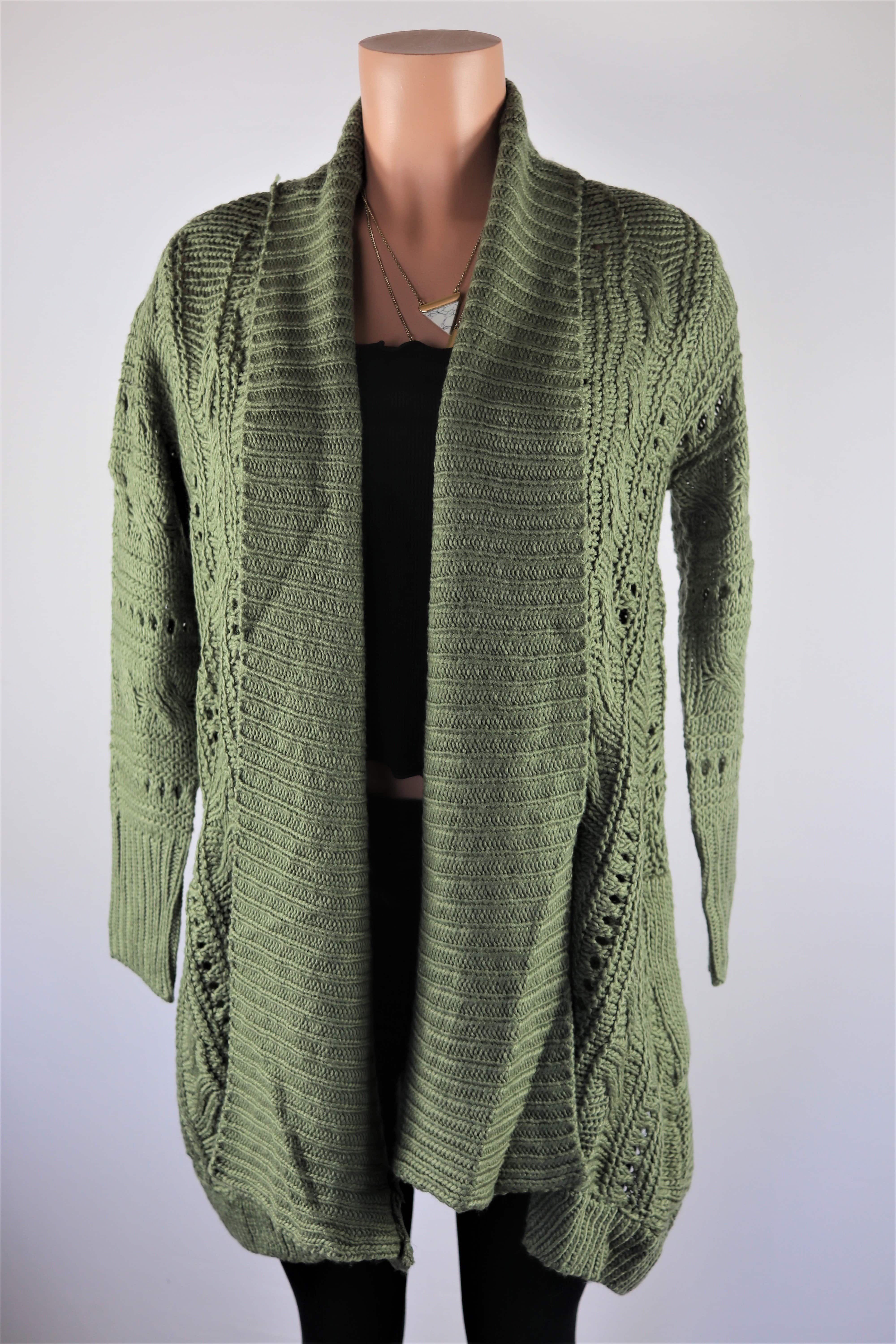 Olive Cardigan Olive Green irregular long sleeve cardigan.