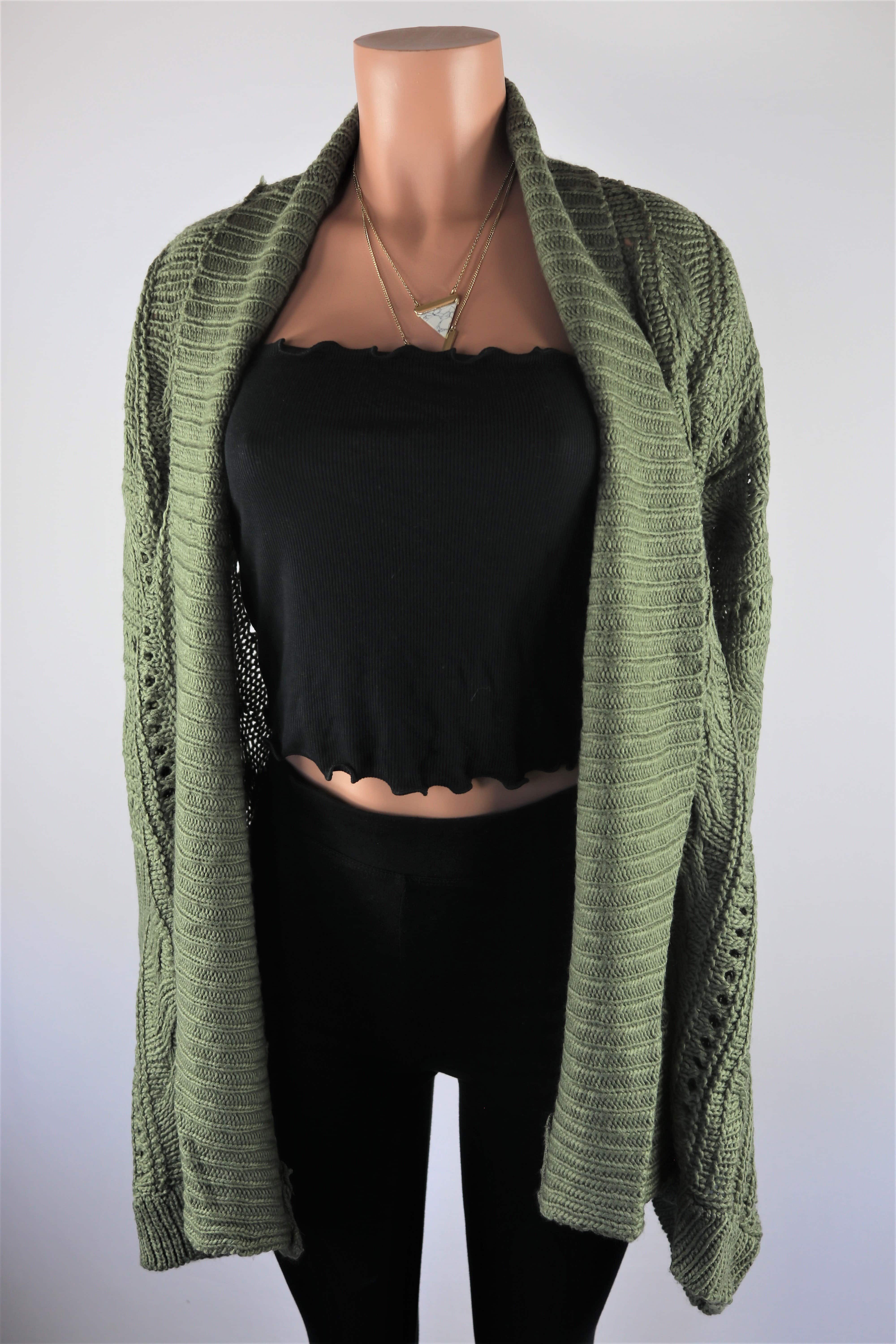 Olive Cardigan Olive Green irregular long sleeve cardigan.