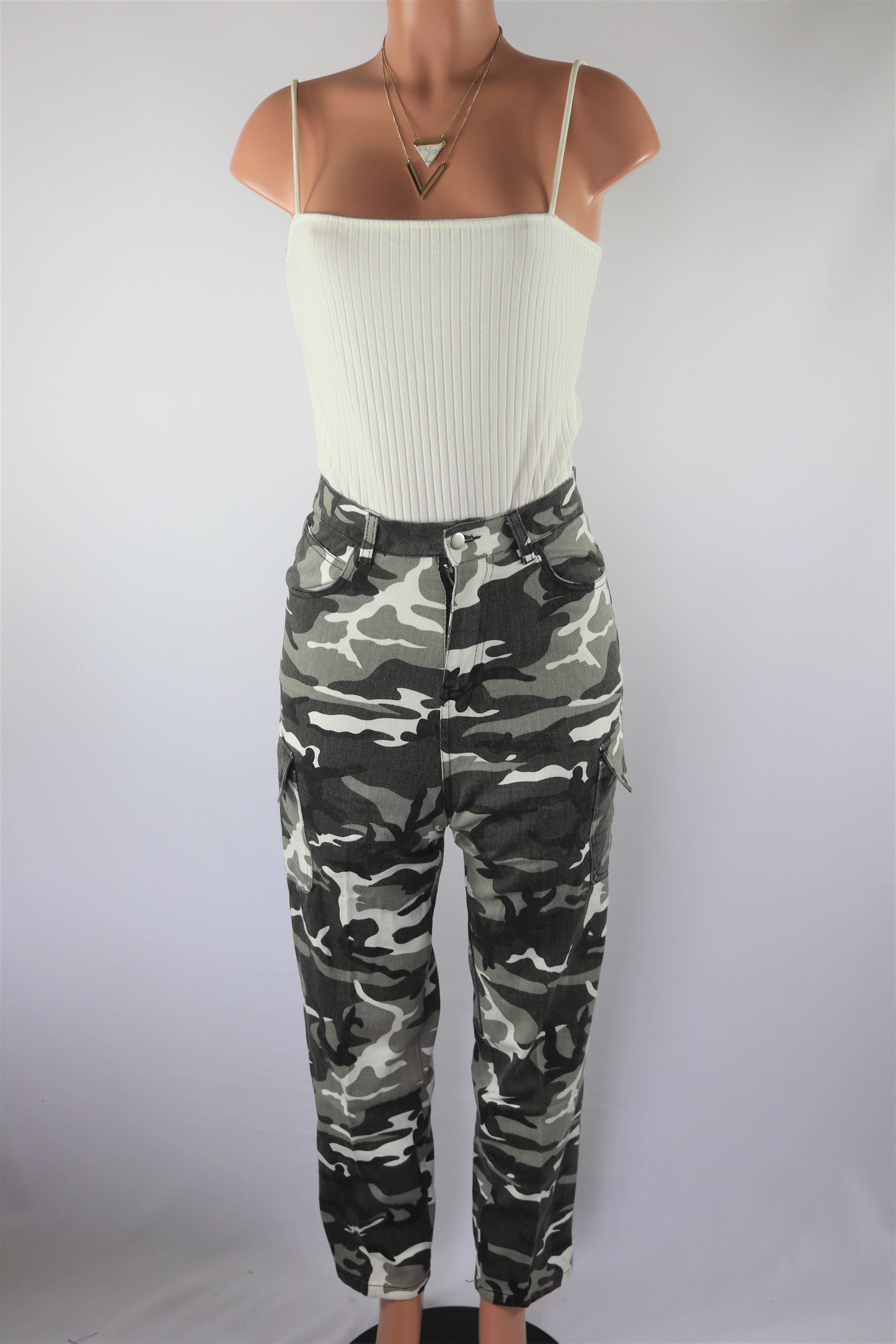 Camo Pants High waisted camouflage black wide leg pants.