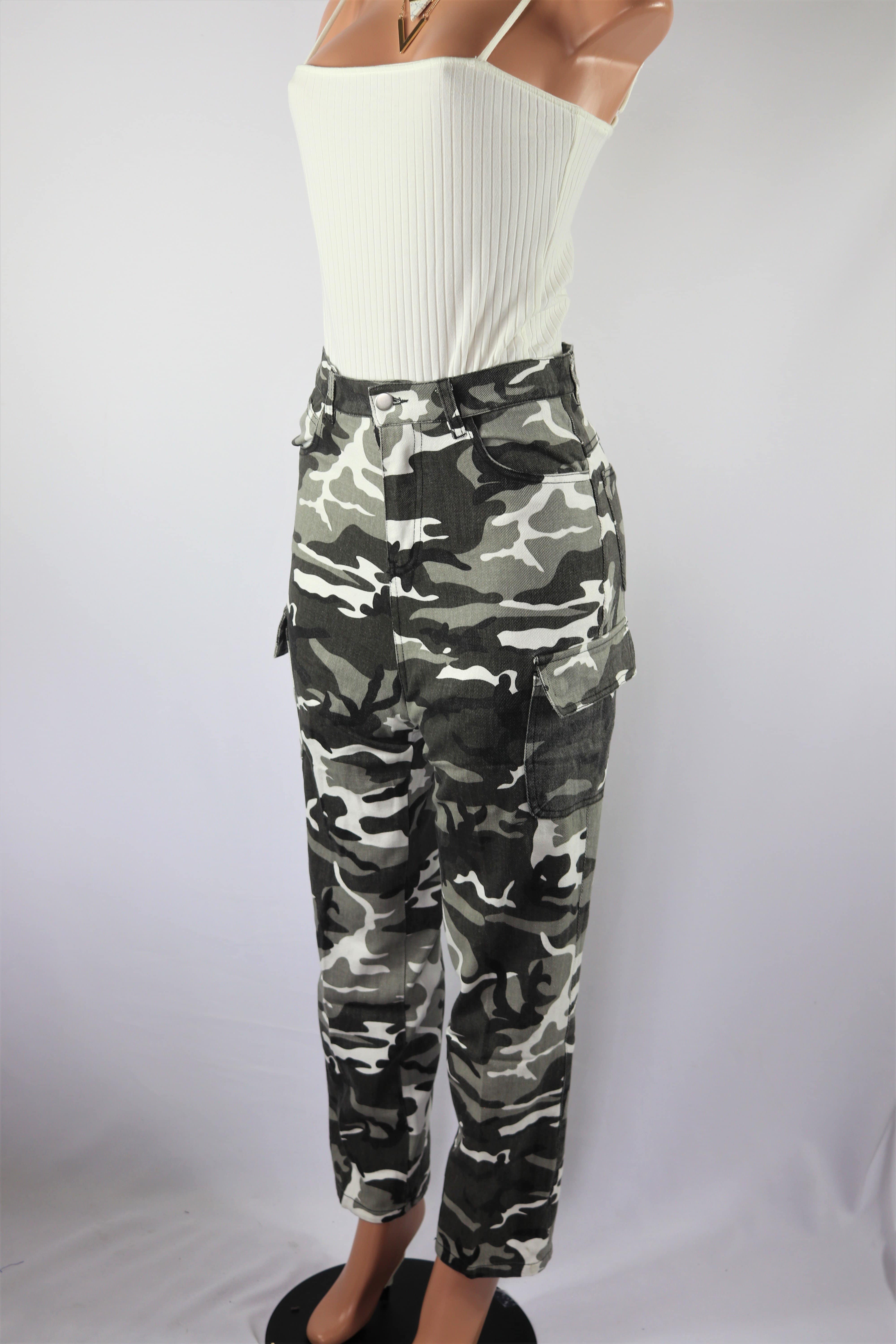 Camo Pants High waisted camouflage black wide leg pants.