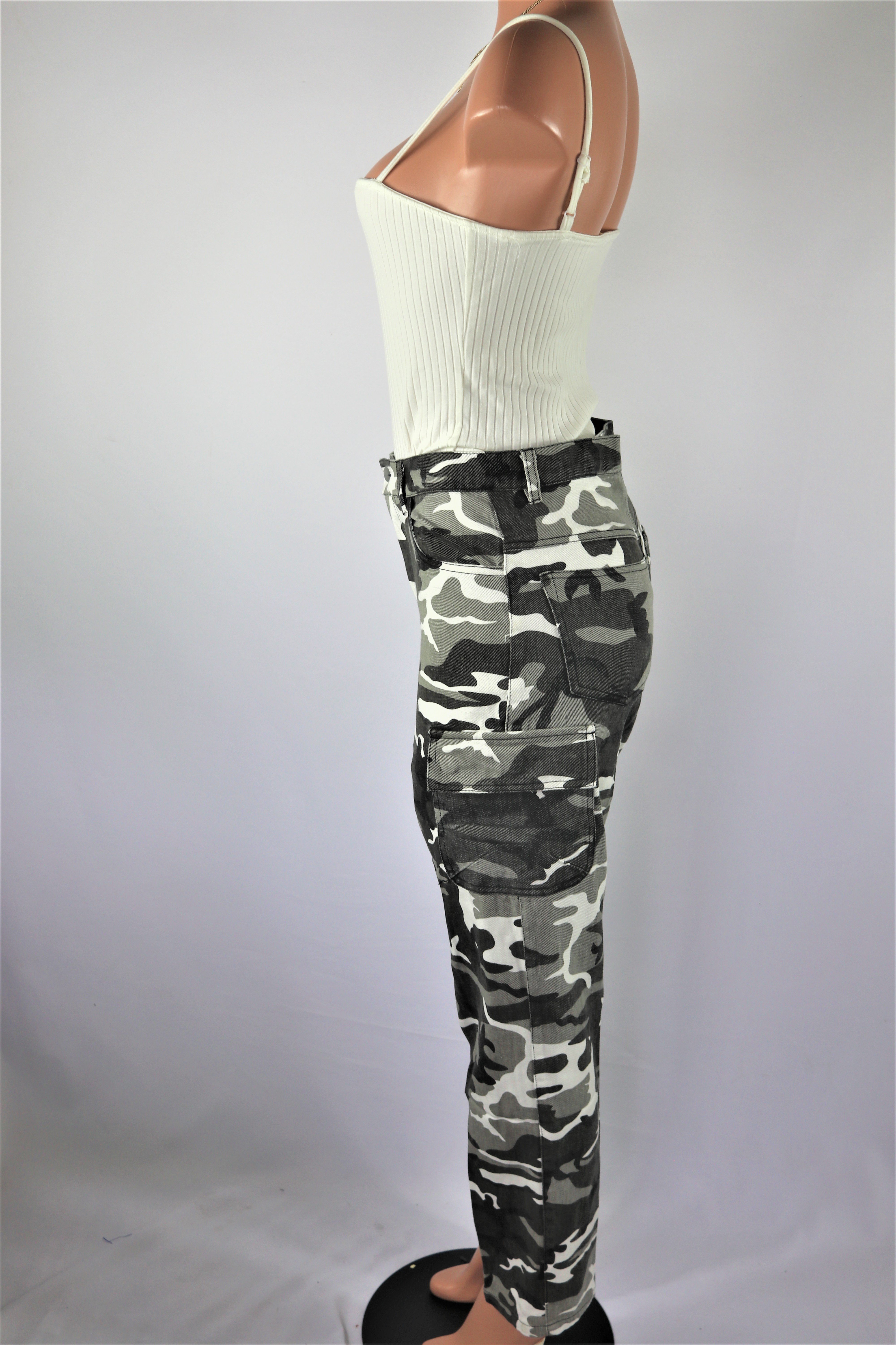Camo Pants High waisted camouflage black wide leg pants.