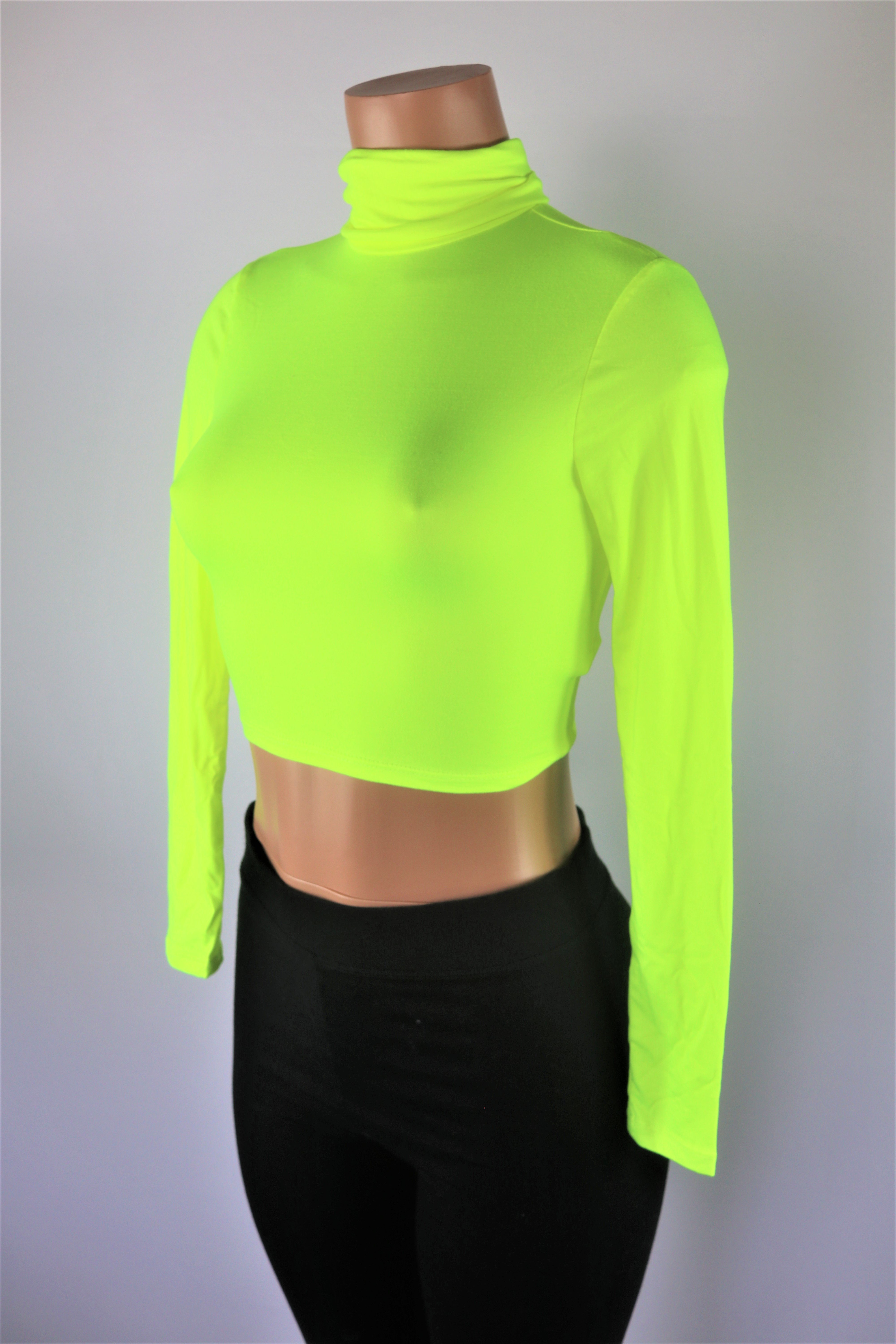 Turtleneck Neon Crop Top Neon Yellow long sleeve