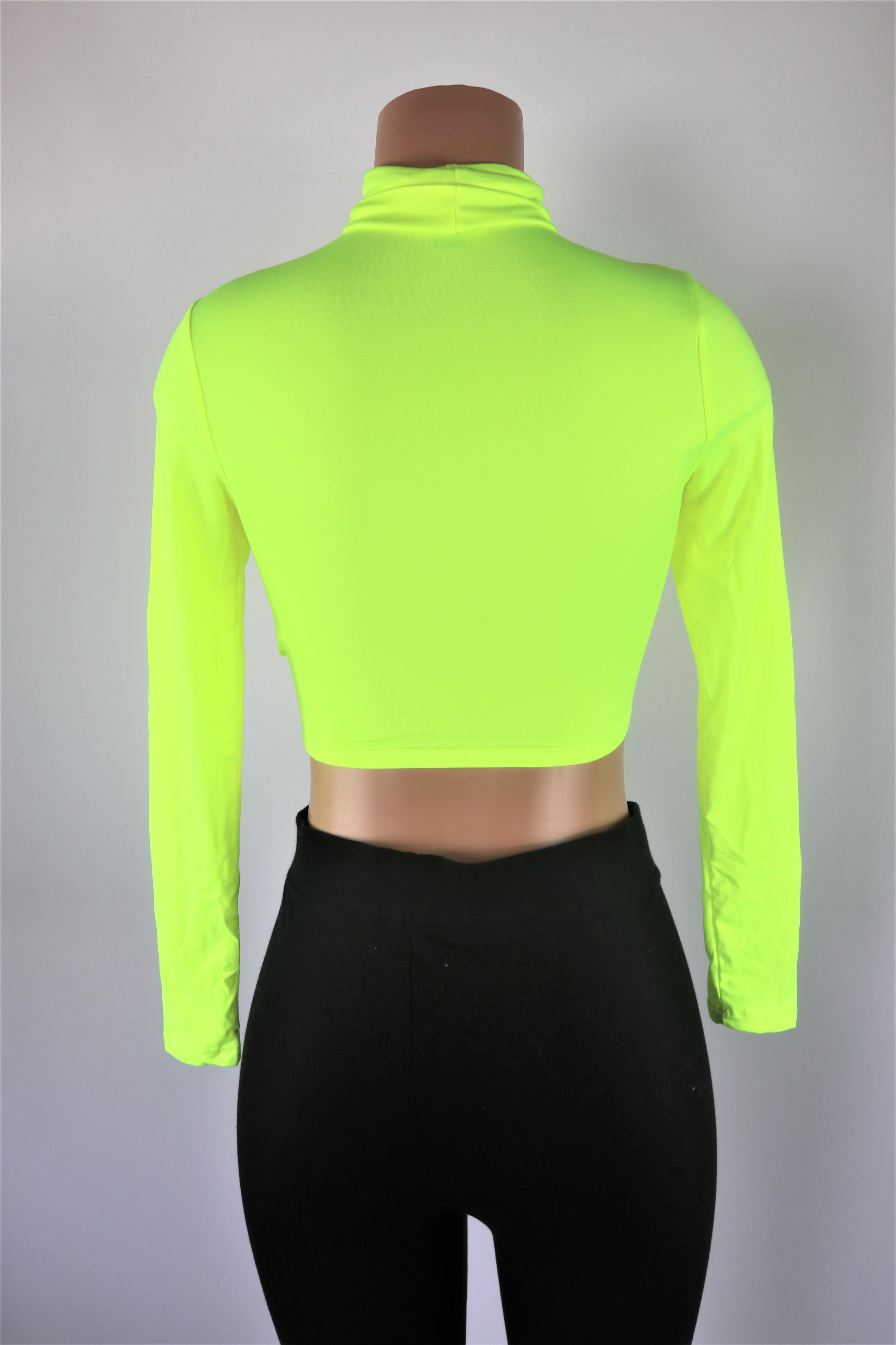 Turtleneck Neon Crop Top Neon Yellow long sleeve