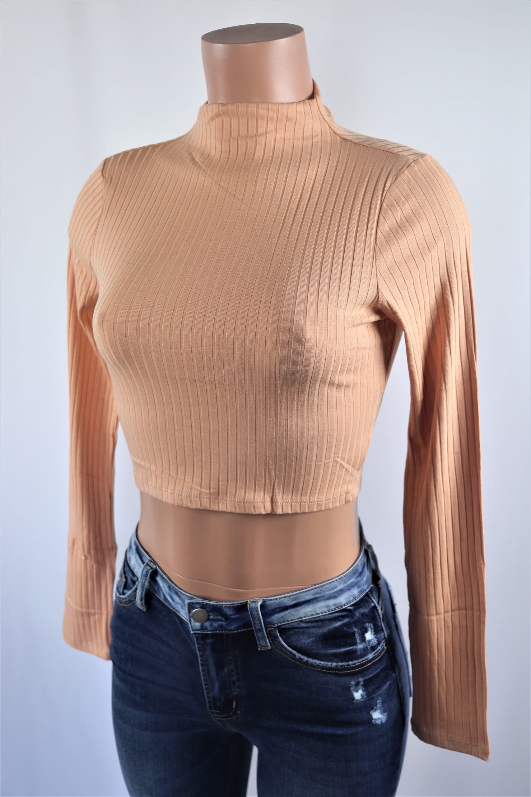 Ribbed Crop Top Basic ribbed long sleeve mock neck crop top.