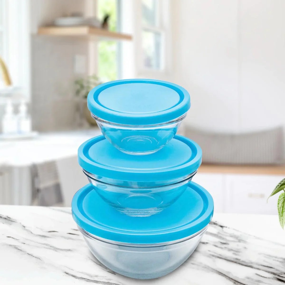 3pcs Round Airtight Glass Food Storage Bowl Set Needs Store