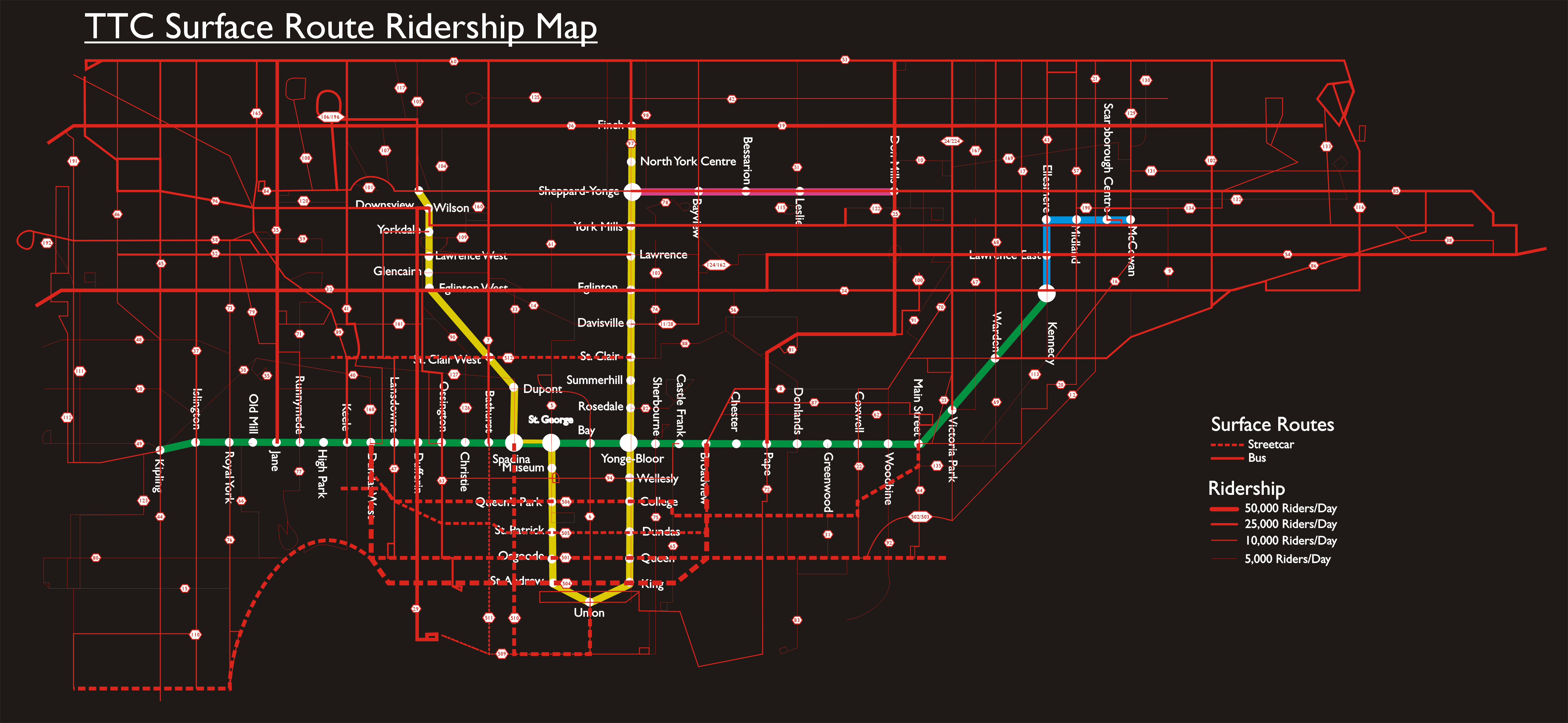 Ttc Bus Routes Map Transit Talks: Ttc Surface Route Ridership Map | Toronto Neighbourhood Walks Project