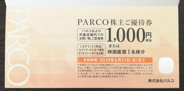 2018年パルコの株主優待の内容を紹介。