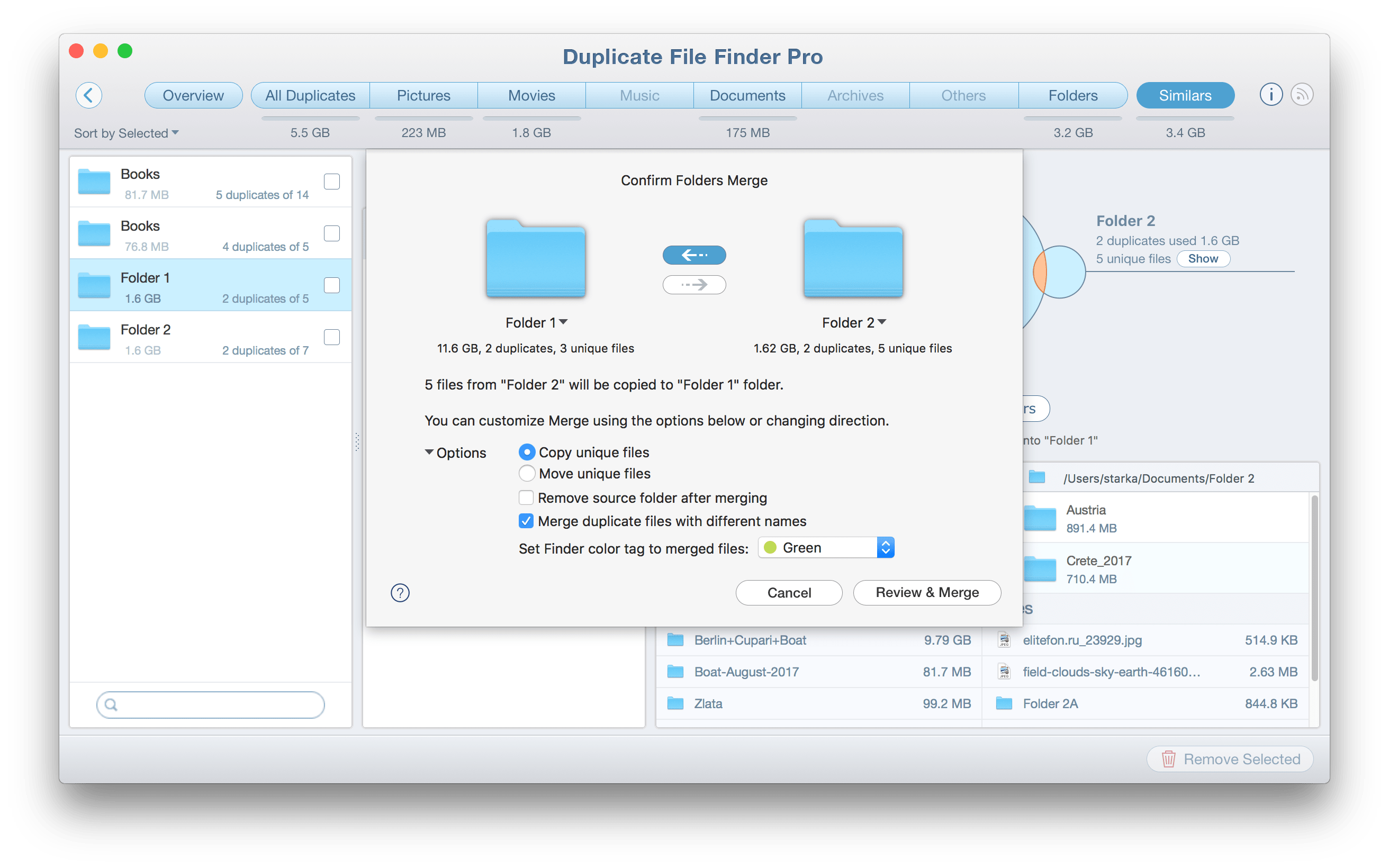 Merge Similar folders with Duplicate File Finder